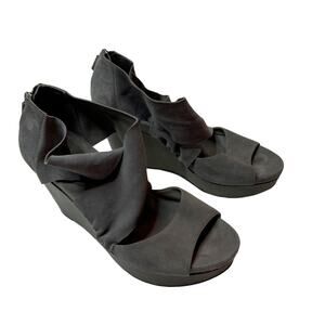 Eileen Fisher grey suede open toe sandals size 11 wedge